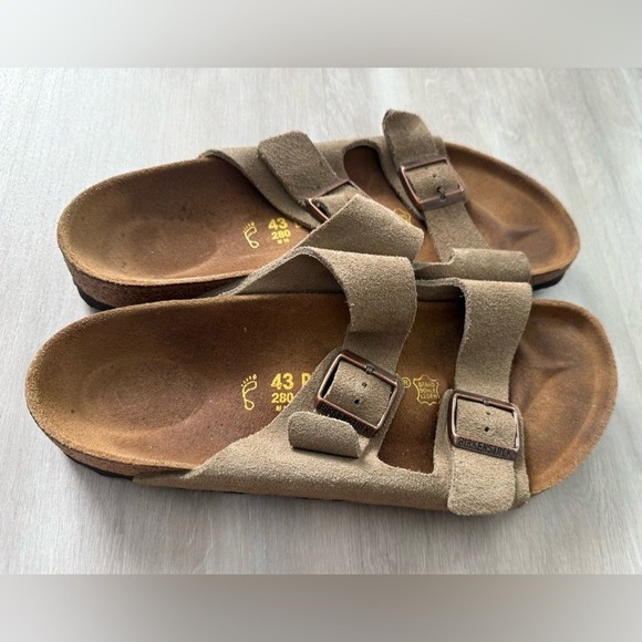 Birkenstock Arizona Suede Taupe Unisex Adjustable Strap Cork Footbed Sandals 43 - Picture 3 of 8